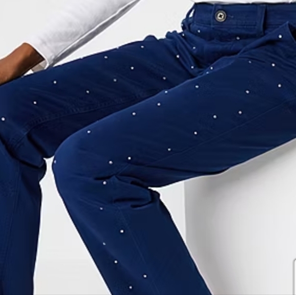 St. John's Bay Rhinestone Womens Regular Fit Slim Trouser Navy Size 14 - Picture 2 of 5